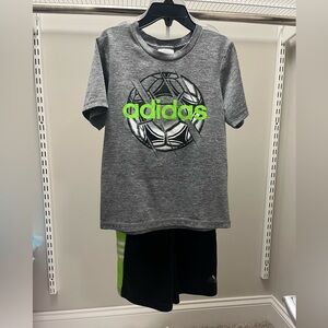 adidas Gray Tee Neon Green Soccer Logo and matching shorts (set)